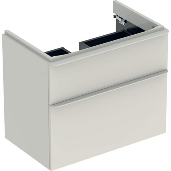 Image principale de Meuble bas Geberit Smyle Square pour lavabo, avec deux tiroirs: Largeur 73.4cm, Hauteur 61.7cm, Profondeur 47cm, sable gris/laqué très brillant, sable gris / thermopoudré mat