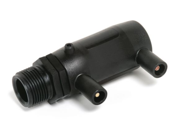 Raccord droit mâle électrosoudable noir, filetage laiton. Matière: polyéthylène PE 100, stabilisé UV. Température limite d'utilisation: +50°C.