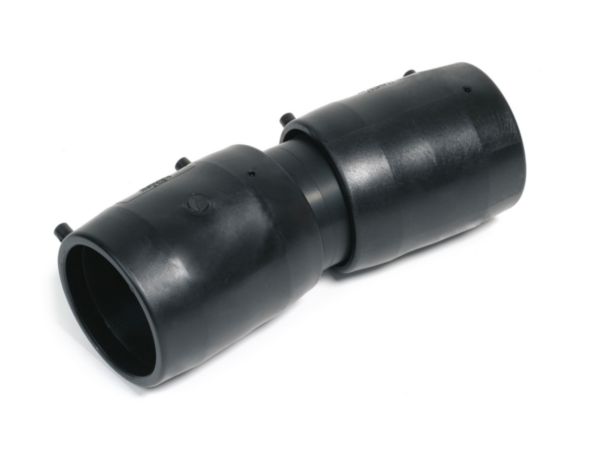 Raccord flexible 0°-24° électrosoudable en polyéthylène PE 100, stabilisé UV noir. Température limite d'utilisation: +50°C.