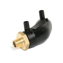 Coude 45° mâle électrosoudable noir, filetage laiton. Matière: polyéthylène PE 100, stabilisé UV. Température limite d'utilisation: +50°C.