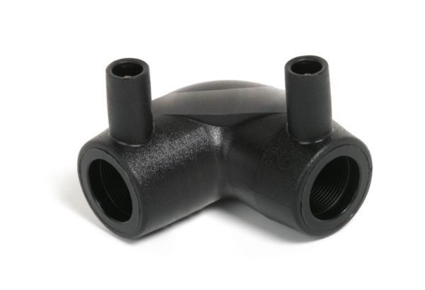 Coude 90° électrosoudable en polyéthylène PE 100, stabilisé UV noir. Température limite d'utilisation: +50°C.