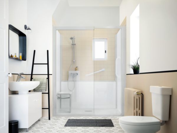 Kinemagic Sérénité 140x80 niche, version mixte, solo, verre transparent, robinetterie thermostatique
