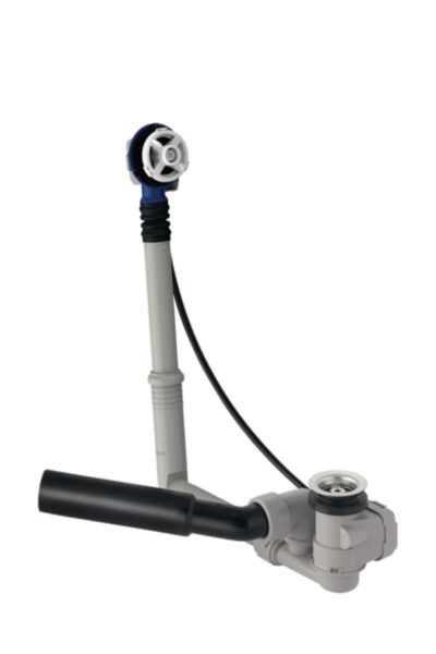 Vidage de baignoire Geberit avec actionnement rotatif, d52, longueur 23 cm, avec coude de raccordement, principe du contre-courant : d=40/50mm