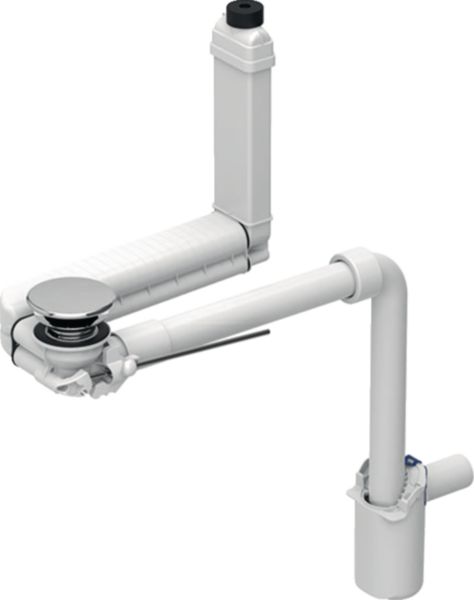 Évacuation de lavabo Geberit Clou, modèle gain de place, bonde compacte, avec déclenchement par levier et recouvrement de soupape: d=32mm, chromé brillant