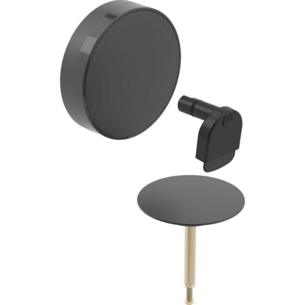 Kit de finition Geberit d52, pour vidage de baignoire avec actionnement rotatif et arrivée d'eau, noir mat + contour